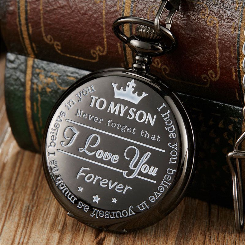 TO MY SON Engraved Quartz Pendant Pocket Watch_voghion.com