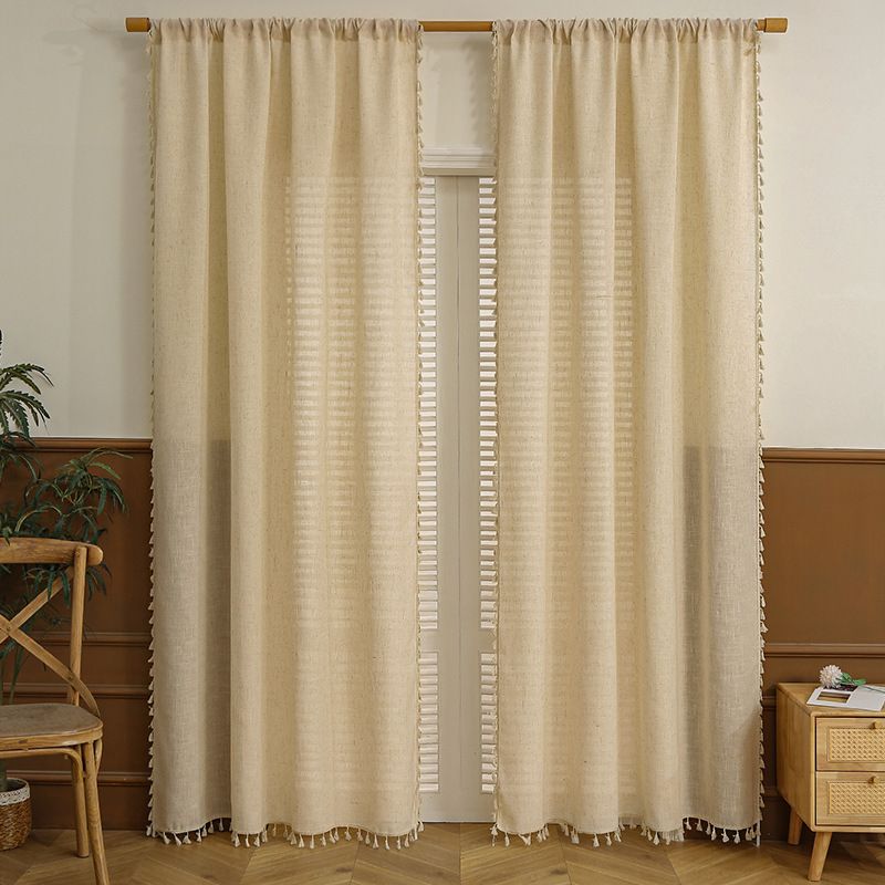 Tenda per porta in lino intrecciato in stile semplice, stile artistico, per camera da letto e soggiorno, che trasmette la luce ma non è trasparente._voghion.com