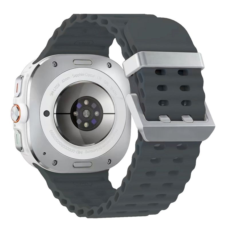 Correa de silicona con hebilla doble plateada para Samsung Galaxy Watch Ultra de 47 mm (gris)_voghion.com