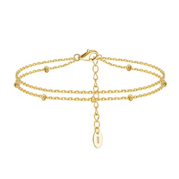 Set di braccialetti a catena Figaro a doppio strato in argento sterling da donna, bracciale a maglie regolabili e minimaliste, da indossare tutti i giorni_voghion.com