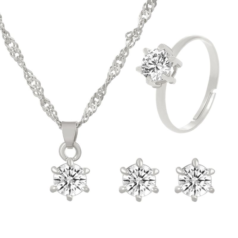New hot selling niche diamond pendant jewelry set, three piece creative earring necklace ring combination set_voghion.com