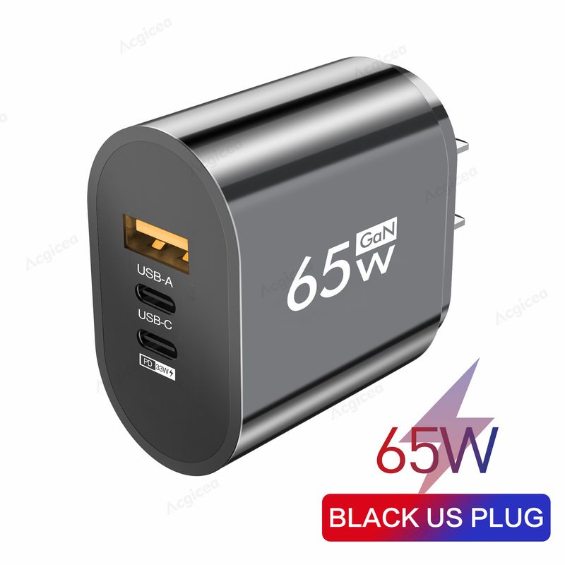 65W Acgicea GaN USB C-oplader 3-poorts snellaadoplader C-type PD QC 3.0 snellaadtelefoonadapter geschikt voor type Q_voghion.com
