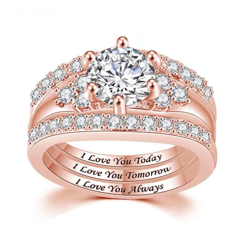 Bague de fiançailles populaire sertie de diamants et de zircons pour femmes, ensemble de trois pièces_voghion.com