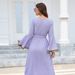 Women's long-sleeved dress sky blue new v-neck Muslim long dress with waist and elegant dress_voghion.com