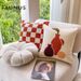 Checkered Abstract Embroidered Throw Pillow - Caramel Geometric Cushion Cover For Sofa Bay Window (Minimalist Tufted Design Soft Cotton Linen Blend)_voghion.com