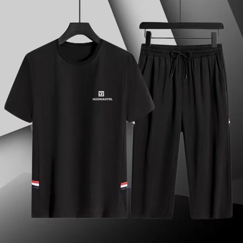 Men's Clothing Source manufacturer ice silk suit men's casual sports suit summer loose quick-drying breathable cropped pants two-piece suit trendy_voghion.com