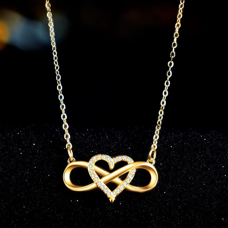 Romantische Mode Silber Gold Farbe Unendlichkeit Für Immer Liebe Cz Glück Herz Anhänger Halskette Für Frauen Geschenk Schmuck_voghion.com