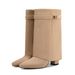 Women's Pointed Toe High Heel Over The Knee Boots With Metal Buckle - Stretchable Wide Calf Thigh High Boots Thick Heel Trouser Boots Women's Boots_voghion.com