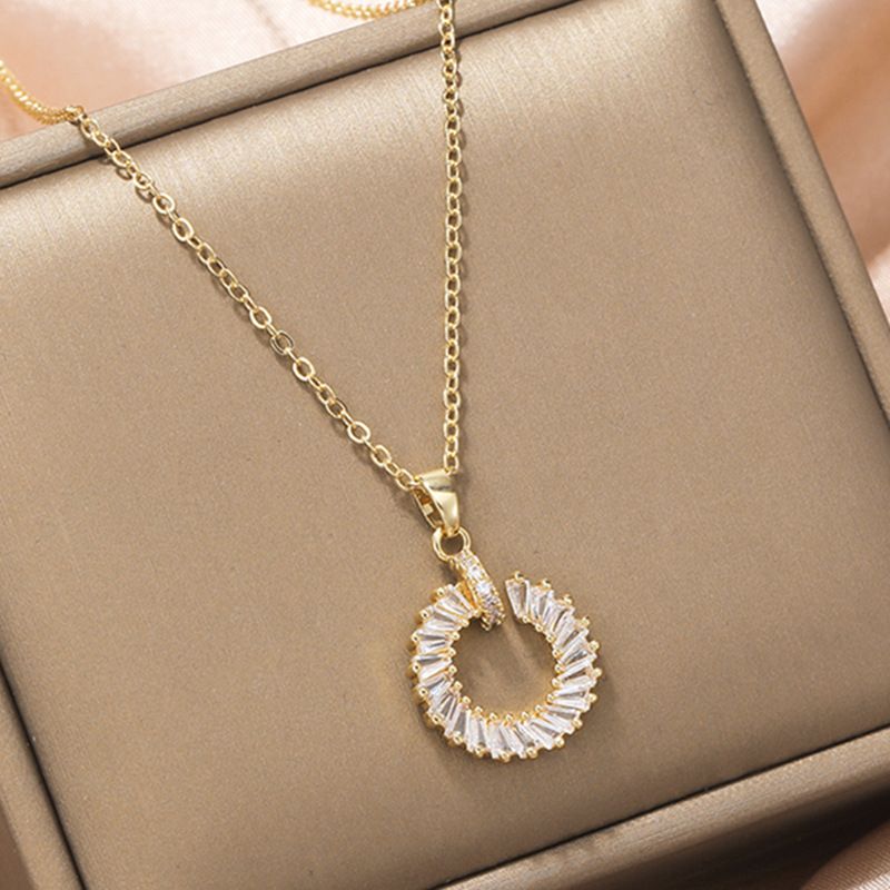 Titanium steel chain sweet cool style zircon geometric pendant necklace for women simple personality micro inlaid zircon niche earrings_voghion.com