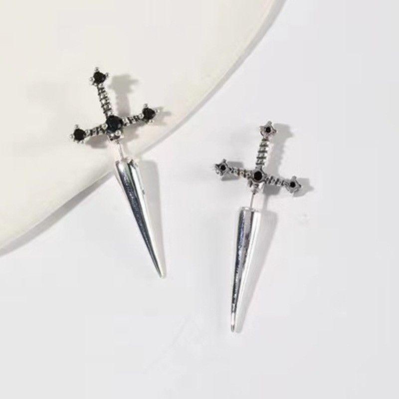 New Gothic Sword Trendy Personality Women's Crystal Diamond Dagger Earrings_voghion.com