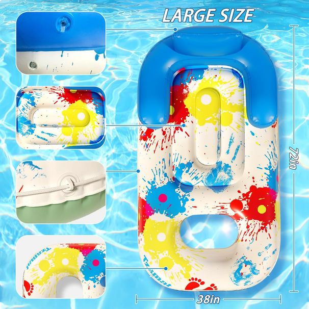 Adult Inflatable Lounge Chair Water Backrest Floating Boat Graffiti Drifting Suntan Floating Bed With Cup Holder Swimming Pool Portable Floating Row_voghion.com
