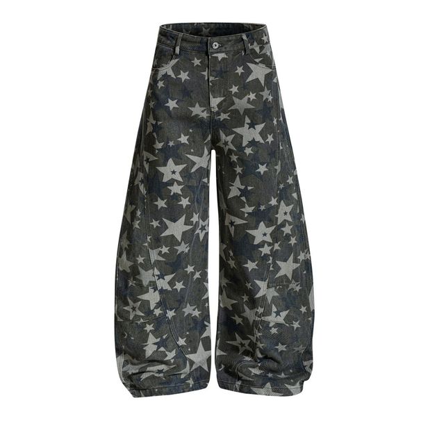 Pantalon long ample pour homme, imprimé intégral étoile à cinq branches, style camouflage cimeterre, coupe large, design urbain de niche._voghion.com
