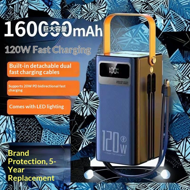 120W Fast Charging With Built-in Cable Large Bank 160000mAh Ultra-High Capacity Outdoor Live Streaming Mobile Power_voghion.com