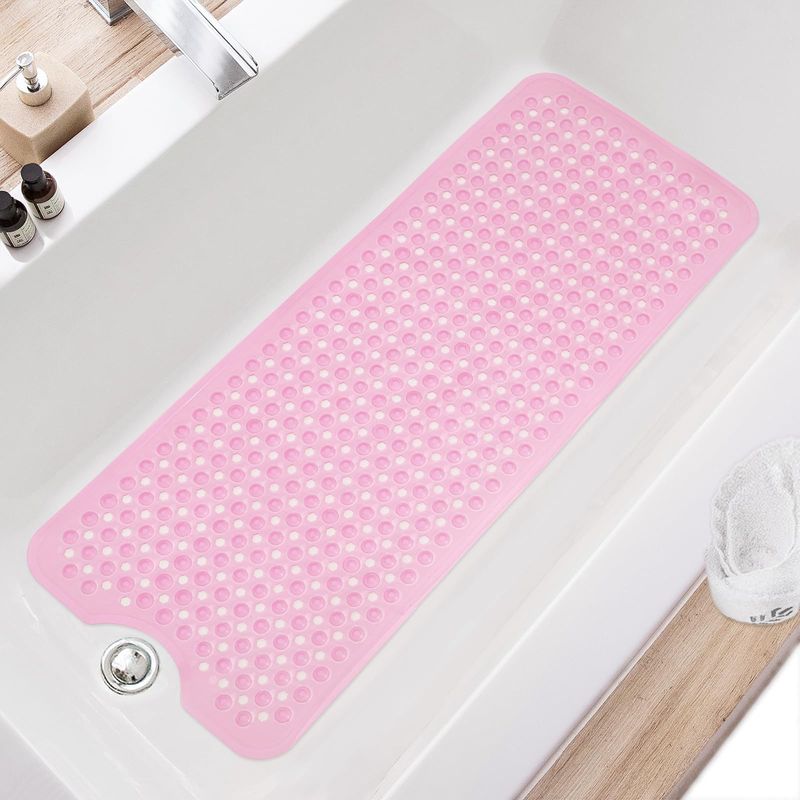 Non-Slip Bathtub & Shower Mat - Soft Bathroom Floor Mat With Drain Holes & Suction Cups (Anti-Mold Quick-Dry 32"X16" Gray/White)​​_voghion.com
