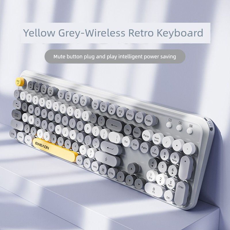 Prewalker Clavier sans fil rétro mignon et ensemble pour ordinateur portable, bureau, pièces rondes élégantes, fille, étudiante, clé, souris_voghion.com