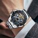 GUANQIN Automatische mechanische Herren-Skelett-Armbanduhr aus Wolframstahl, wasserdicht, Saphir, Wochenkalender, multifunktionale Uhr für Herren_voghion.com