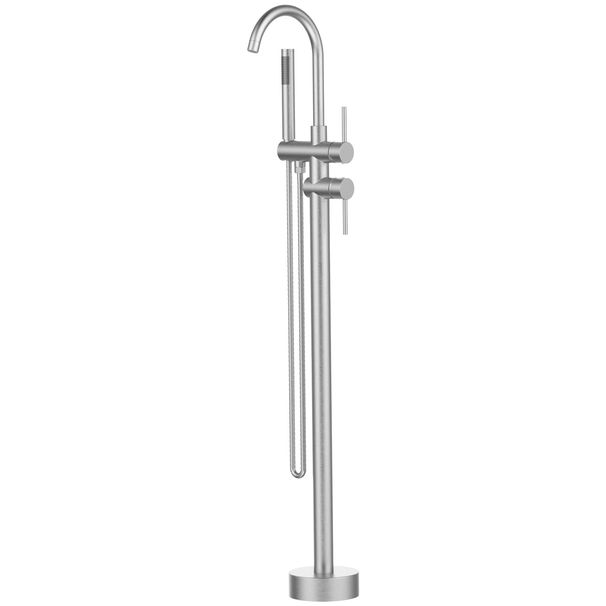 Floor Mount Bathtub Faucet Freestanding Tub Filler Brushed Nickel Standing High Flow Shower Faucets With Handheld Shower Mixer Taps Swivel Spout_voghion.com