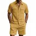 Herrenbekleidung Neuer Sommer Europäischer und amerikanischer Herren-Cord-Einfarbiges Taschenhemd Kurzarm-Shorts Zweiteiliger Anzug_voghion.com