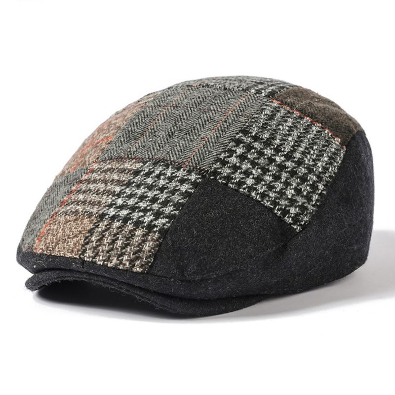 Moda HT4192 Venta caliente Gorros gruesos y cálidos de otoño e invierno para mujeres para hombres Boina clásica de lana para hombre Gorra plana a cuadros_voghion.com