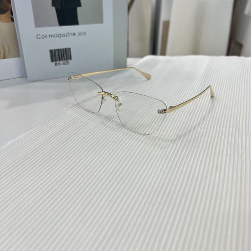 LazyZoom Retro Europees en Amerikaans Gyaru-stijl Frameloos Cat Eye Gradiëntblauw Dames Vierkant Rond Gezicht Afslankend Hoogwaardig_voghion.com