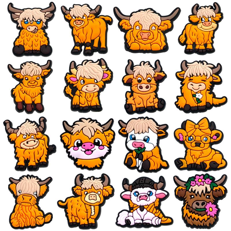 16 Sets Of Cartoon Shoes Flower Accessories Scottish Alpine Cow Cute Shoe Accessories DIY Decoration_voghion.com