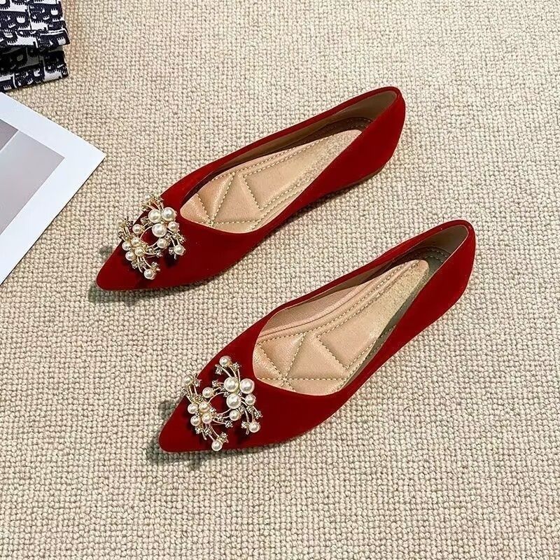 Burgunderroter Herbst-Loafer im koreanischen Stil, vielseitige flache Loafer mit weicher Sohle, flache Mokassins, Hochzeit für Frauen, Xiuhe_voghion.com