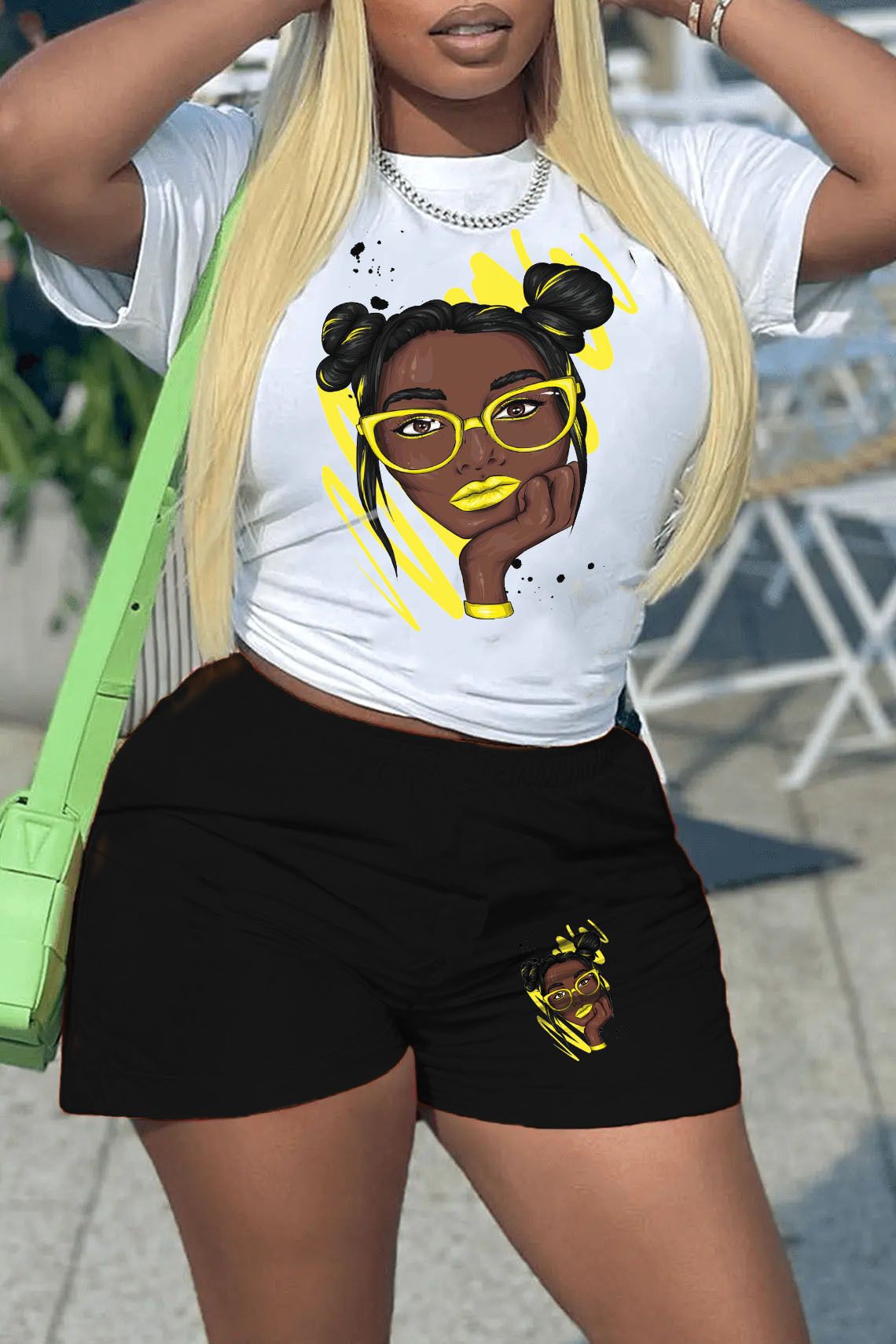 Damenbekleidung Standardcode Herbst und Winter Damen unabhängiger Stationsdruck Persönlichkeitsdruck lässiger zweiteiliger Anzug_voghion.com