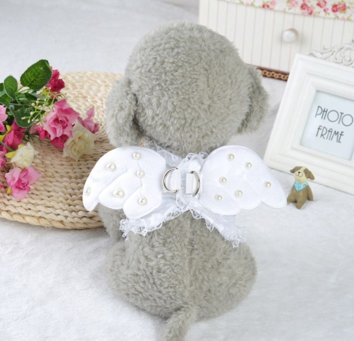 Hundeleine mit Spitzenrand und Engelsflügeln, Perlen-Brustgeschirr im Stil_voghion.com