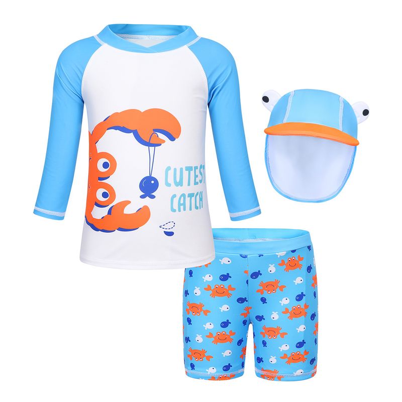Mutter & Kinder Grenzüberschreitende Ins Kinderkleidung Cartoon Langarm Split Badeanzug Kinder Sonnenschutz Schnelltrocknendes Baby Kapuzenbadeanzug Set_voghion.com