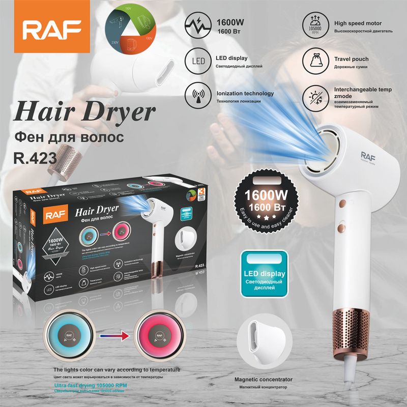 Uscător de păr de mare putere, cu control inteligent al temperaturii, standard european RAF, pentru uz casnic, uscare rapidă a părului_voghion.com