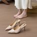 Baotou Thin Heel Sandals Women's Pointed Head French Temperament Satin Apricot One-word Buckle With Versatile Sandals Women_voghion.com