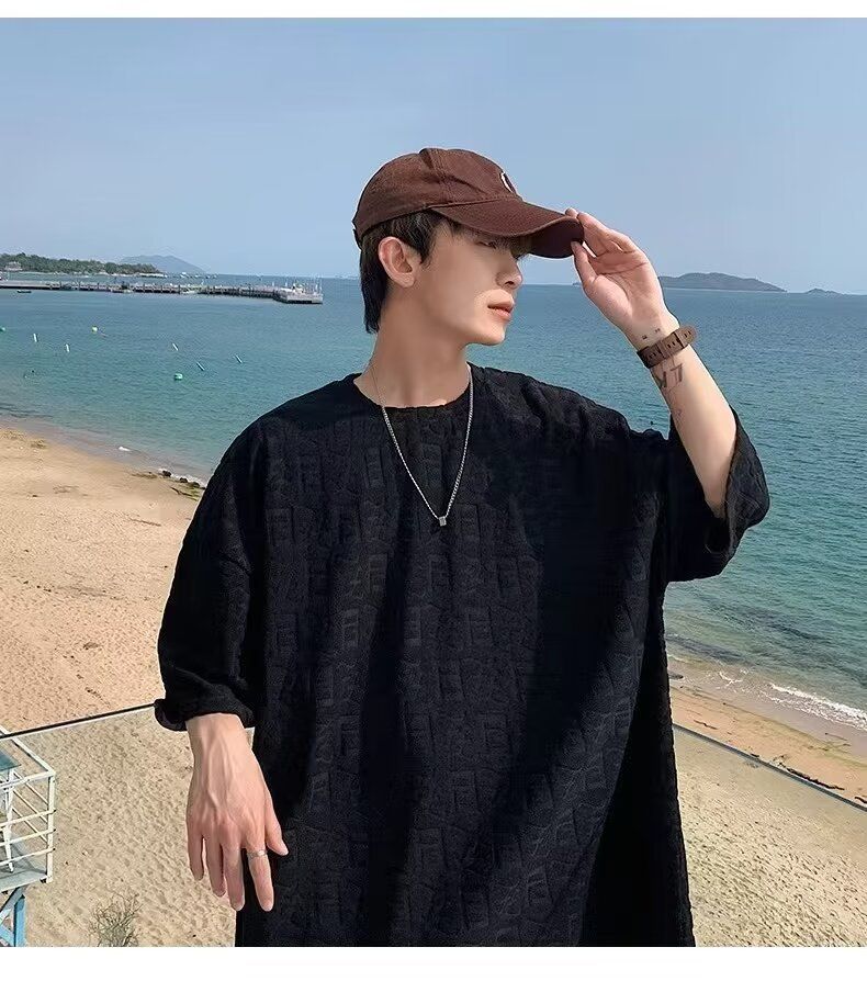 Men's Clothing high grade ice silk quick drying hollow short sleeved T shirt men's oversize see through fashion brand 5 point sleeve summer_voghion.com