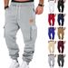 Urban Style Cargo Pants For Men With Leather Logo Patch, Multi-Pocket Design & Drawstring Waist - Comfortable & Trendy Casual Trousers_voghion.com