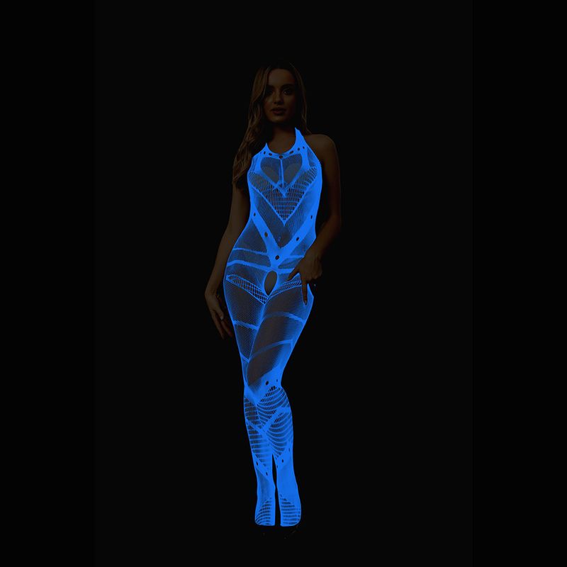 2025d Lingerie Glowing Sexy Garter Blue Light Women's Night Glow Stockings Bodysuit Yg486_voghion.com