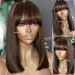 Parrucche di capelli umani marroni con frangia Bob Blunt Silk Base Closure Lace Wig per donne 14 pollici 200 Densità_voghion.com