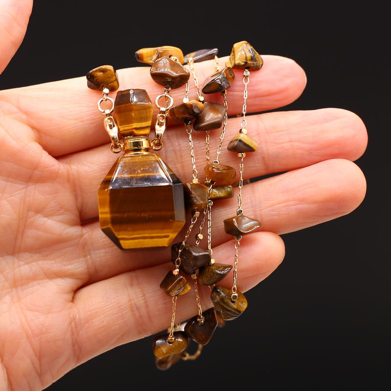 Hot sales Perfume Bottle Essential Oil Diffuser Natural Tiger Eye Stone Pendant Necklace for Women Jewerly_voghion.com