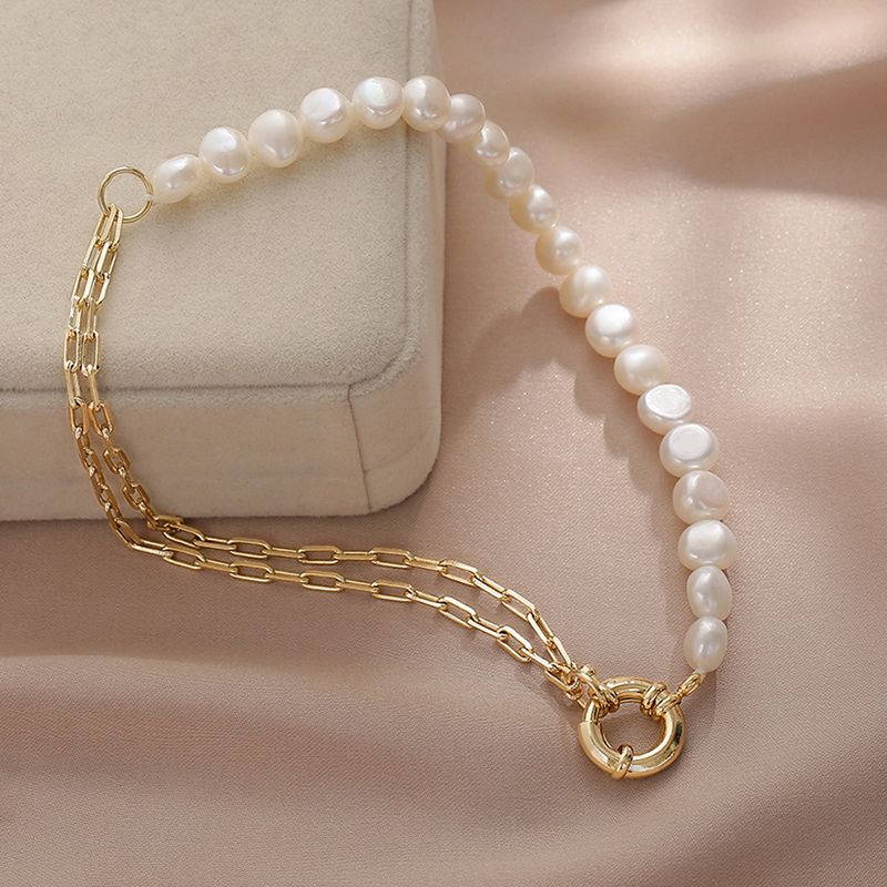 Natural Freshwater Baroque Pearl French Cross Sailor Clasp Mixed Luxury Collarbone Chain_voghion.com