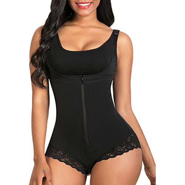 stor størrelse Shapewear i ét stykke med lynlås indvendig mavekontrollerende korset og hofteløftende trekantstil kropsformende korset_voghion.com