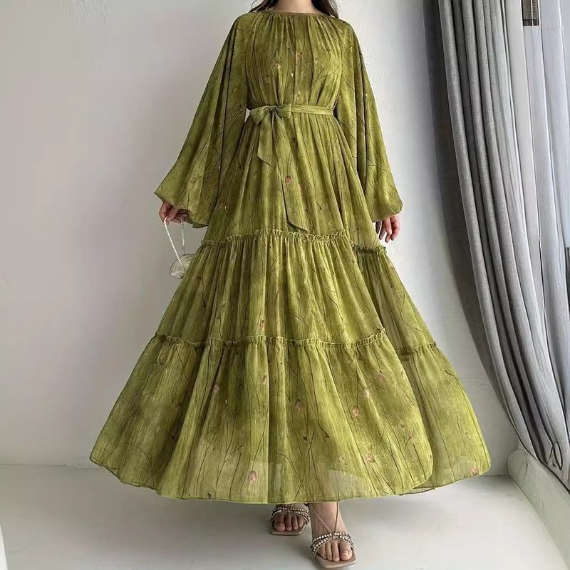 Női ruházat Hölgyek új muszlim sifon öves köntös divatos elegáns ruha_voghion.com