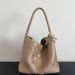 Champagne Color Woven Pattern Tote For Women, Large Capacity, Handheld And Shoulder Bucket Bag_voghion.com