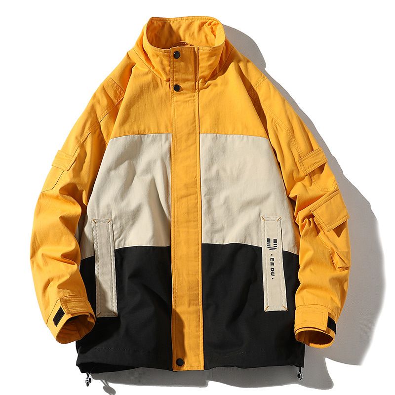 Abbigliamento maschile Abbigliamento urbano maschile | Giacca ampia con colletto alto in stile primaverile e autunnale Giacca casual colorblock da uomo_voghion.com