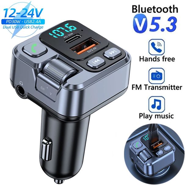 Bluetooth-ontvanger USB U-schijf lezen PD20W Snel opladen Digitaal display Auto mobiele telefoonadapter FM-zender voor_voghion.com