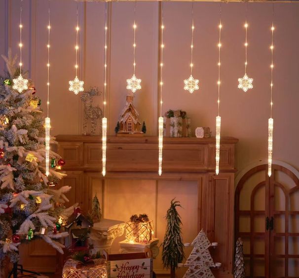 Guirlande lumineuse LED flocon de neige pour décoration de chambre - Éclairage de Noël, de mariage, de fête de fin d'année avec options de couleur/blanc chaud/blanc,_voghion.com