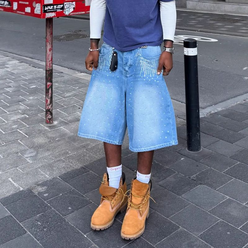 Jeans da uomo, larghi, lavati, con motivo a rombi, larghi e larghi, a gamba larga, di media lunghezza, taglie forti_voghion.com