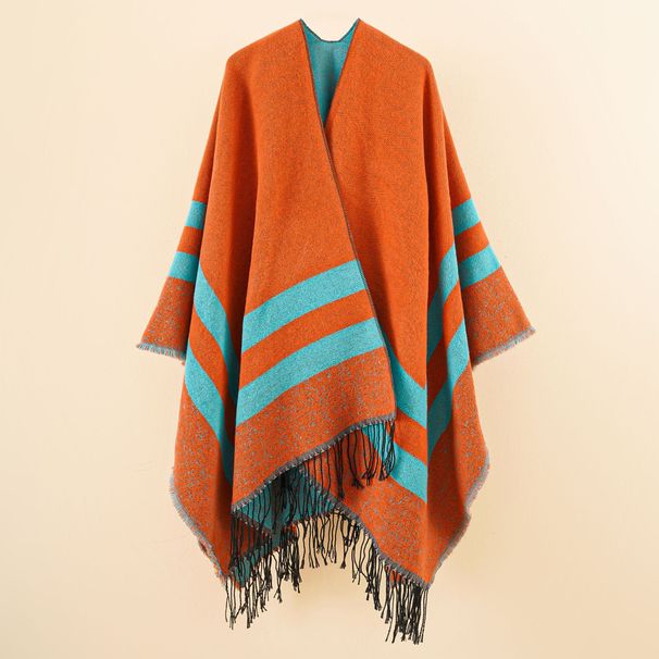 2021 Caldo mantello con cappuccio in maglia verde con giunture jacquard, sciarpa invernale da donna_voghion.com