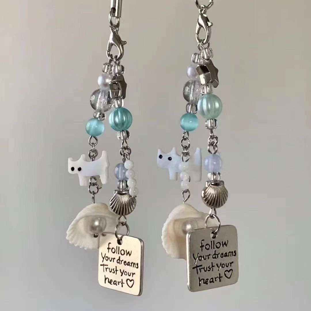 2025 New Fresh Summer Kitten Shell Pendant Cell Phone Keychain Photo Chain Gift_voghion.com