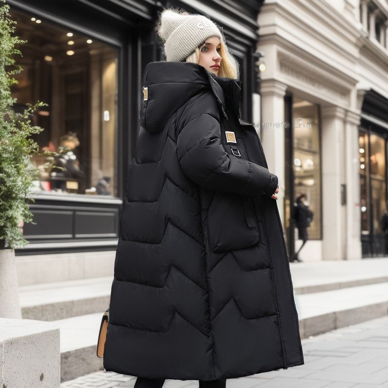 Women's detachable cap cotton-padded jacket women's mid-length over the knee thickened Warm jacket jacket for women_voghion.com