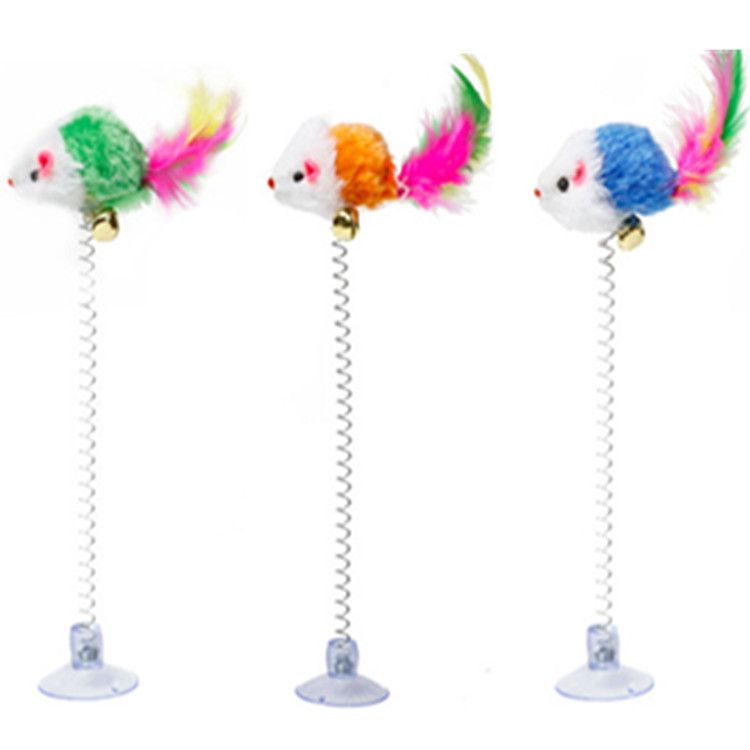Swinging Suction Cup Spring With Bell Sound Mouse Feather Cat Toy Factory_voghion.com