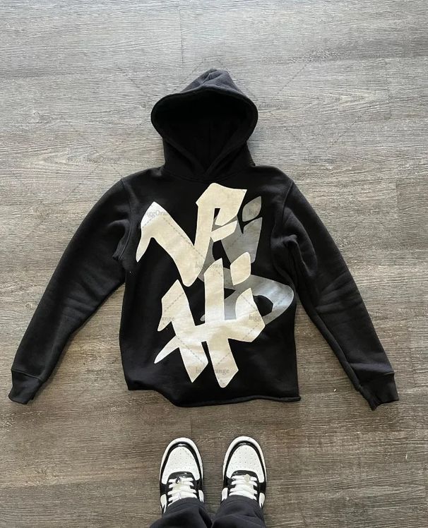 Street Style Europäische Heavy Craft Koreanische Version Lose Lazy Artistic Font Vorder- und Rückseite Print Lässiges Sweatshirt_voghion.com