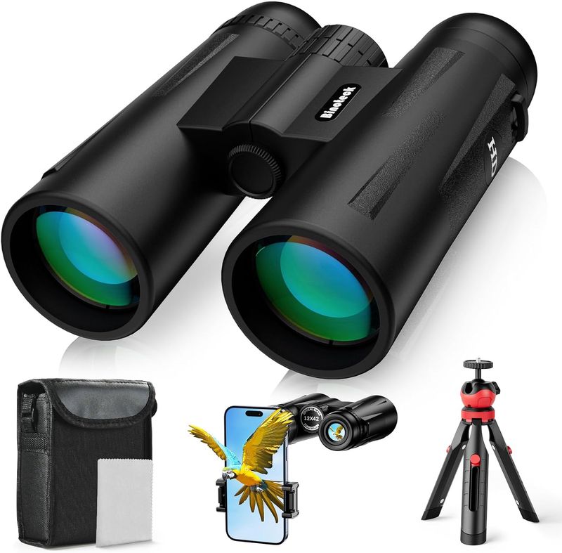 Binoteck 12x42 adult high-power - compact BAK4 binoculars tripod phone adapter with transparent low light, suitable for_voghion.com